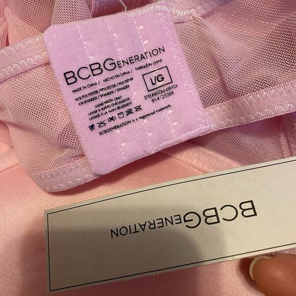 New BCBGenertion Pink Mesh Luxe Bling Pushup Bodysuit Top SzL Sexy Love Romantic - Picture 2 of 11